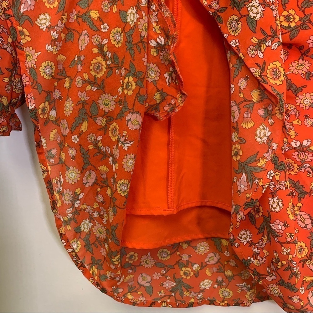 Melloday Ruffle Neck Longsleeve Pleated Dress Orange Floral Nordstrom size XS - Picture 6 of 7